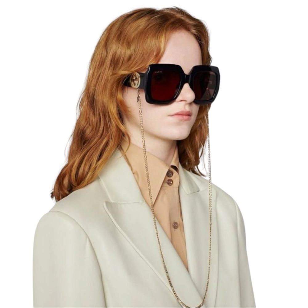GUCCI Woman's Sunglasses Black Square Acetate Oversized ITALY - Picture 7 of 15